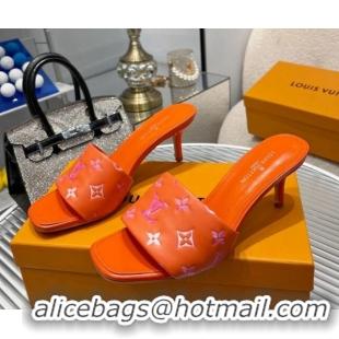 Cheap Price Louis Vuitton Revival Heel Slide Sandals 6.5cm in Monogram Leather Orange 012150