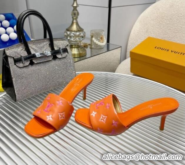 Cheap Price Louis Vuitton Revival Heel Slide Sandals 6.5cm in Monogram Leather Orange 012150