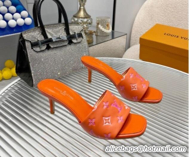 Cheap Price Louis Vuitton Revival Heel Slide Sandals 6.5cm in Monogram Leather Orange 012150