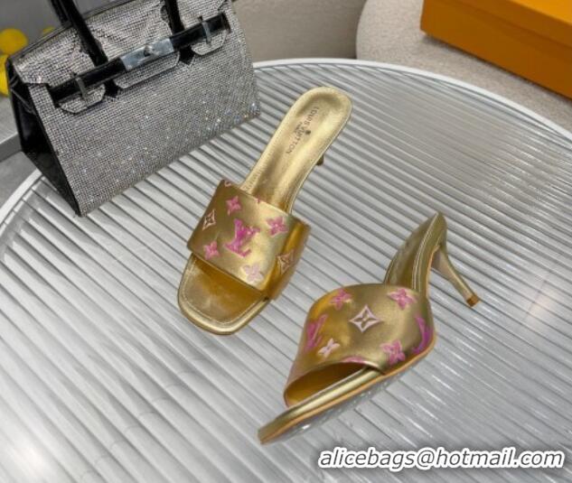 Good Quality Louis Vuitton Revival Heel Slide Sandals 6.5cm in Monogram Leather Gold 012151