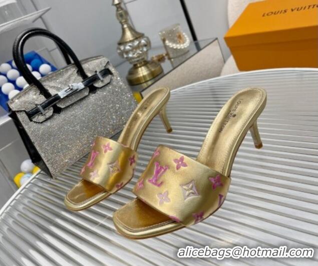 Good Quality Louis Vuitton Revival Heel Slide Sandals 6.5cm in Monogram Leather Gold 012151