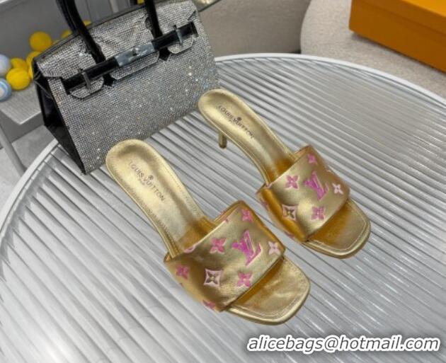 Good Quality Louis Vuitton Revival Heel Slide Sandals 6.5cm in Monogram Leather Gold 012151