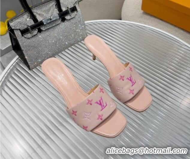 Sumptuous Louis Vuitton Revival Heel Slide Sandals 6.5cm in Monogram Leather Light Pink 012152