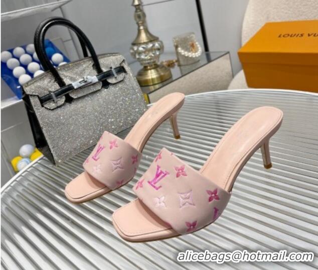 Sumptuous Louis Vuitton Revival Heel Slide Sandals 6.5cm in Monogram Leather Light Pink 012152