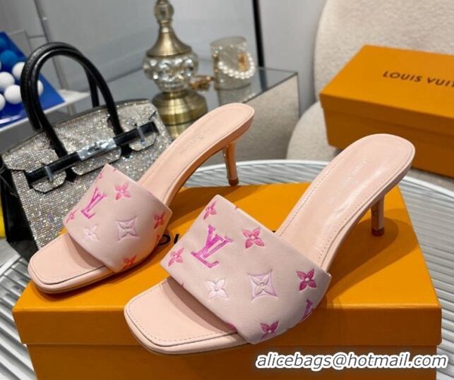 Sumptuous Louis Vuitton Revival Heel Slide Sandals 6.5cm in Monogram Leather Light Pink 012152