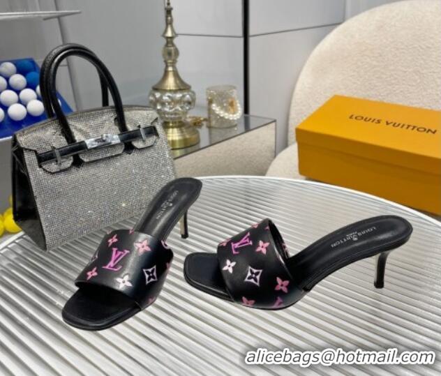 Good Looking Louis Vuitton Revival Heel Slide Sandals 6.5cm in Monogram Leather Black 012153