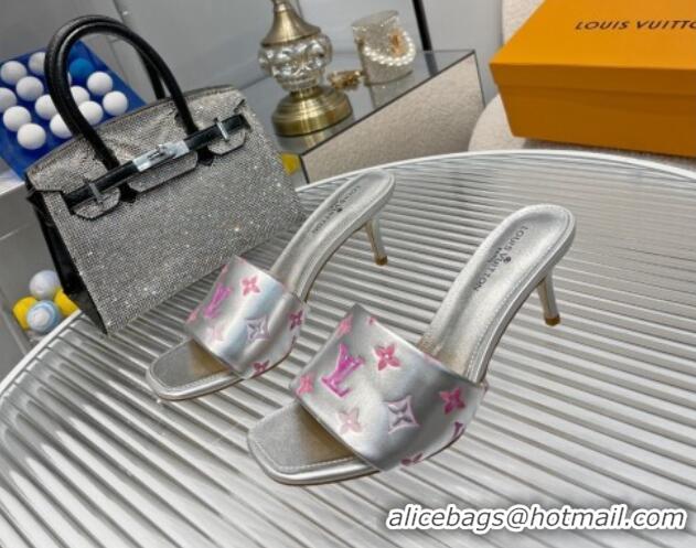 Crafted Louis Vuitton Revival Heel Slide Sandals 6.5cm in Monogram Leather Silver 012155