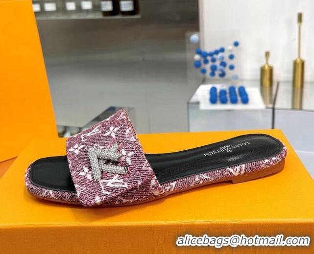 Best Product Louis Vuitton Shake Flat Slide Sandals in Monogram Textile and Crystals Purple 012156