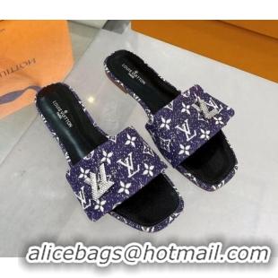 Good Quality Louis Vuitton Shake Flat Slide Sandals in Monogram Textile and Crystals Purple 012157