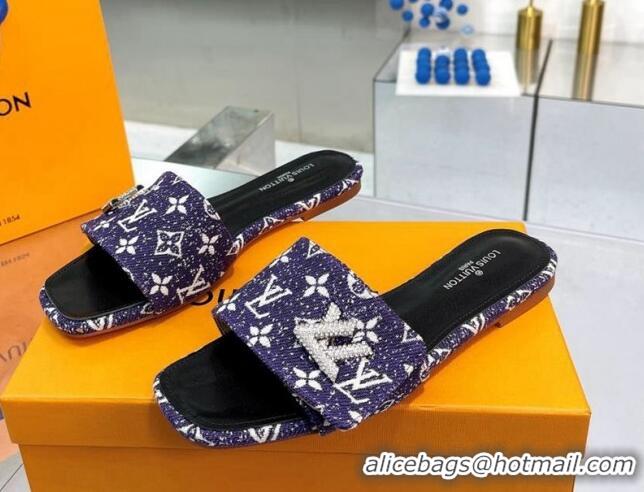 Good Quality Louis Vuitton Shake Flat Slide Sandals in Monogram Textile and Crystals Purple 012157