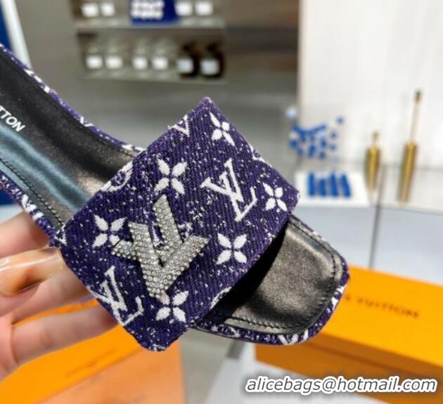 Good Quality Louis Vuitton Shake Flat Slide Sandals in Monogram Textile and Crystals Purple 012157