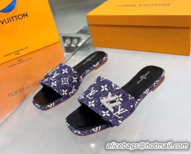 Good Quality Louis Vuitton Shake Flat Slide Sandals in Monogram Textile and Crystals Purple 012157