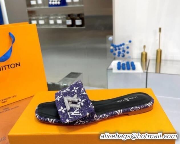 Good Quality Louis Vuitton Shake Flat Slide Sandals in Monogram Textile and Crystals Purple 012157