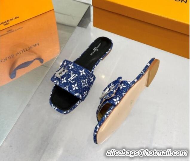 Purchase Louis Vuitton Shake Flat Slide Sandals in Monogram Textile and Crystals Denim Blue 012158