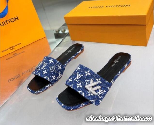 Purchase Louis Vuitton Shake Flat Slide Sandals in Monogram Textile and Crystals Denim Blue 012158