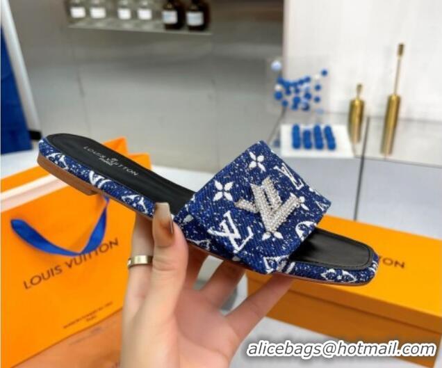 Purchase Louis Vuitton Shake Flat Slide Sandals in Monogram Textile and Crystals Denim Blue 012158