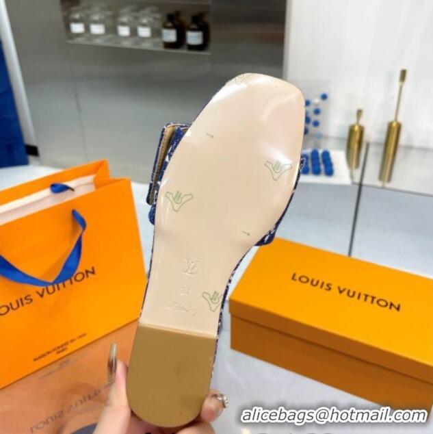 Purchase Louis Vuitton Shake Flat Slide Sandals in Monogram Textile and Crystals Denim Blue 012158