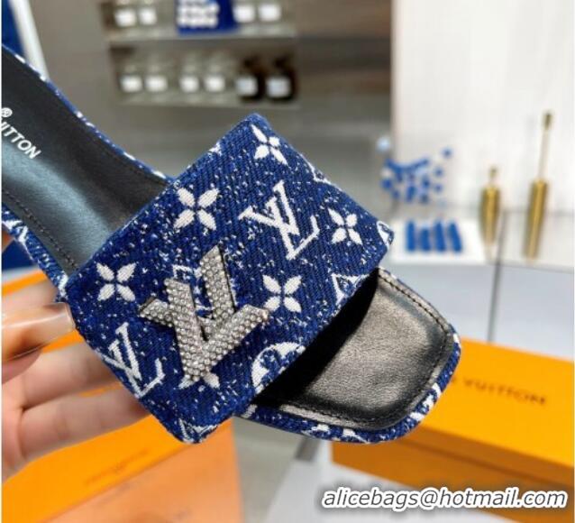 Purchase Louis Vuitton Shake Flat Slide Sandals in Monogram Textile and Crystals Denim Blue 012158