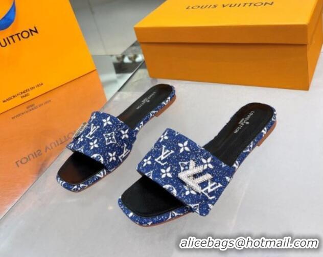 Purchase Louis Vuitton Shake Flat Slide Sandals in Monogram Textile and Crystals Denim Blue 012158