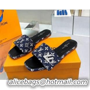 Best Quality Louis Vuitton Shake Flat Slide Sandals in Monogram Textile and Crystals Dark Blue 012159