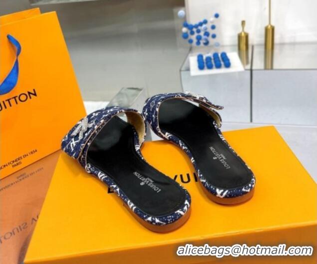 Best Quality Louis Vuitton Shake Flat Slide Sandals in Monogram Textile and Crystals Dark Blue 012159