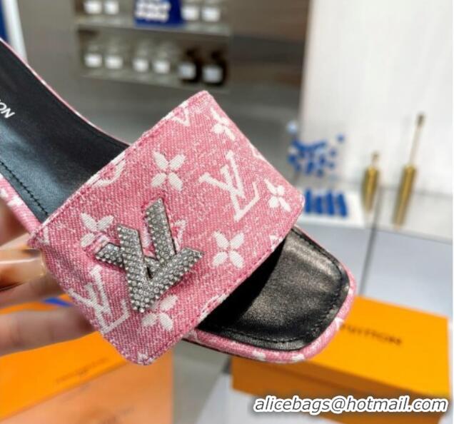 Top Grade Louis Vuitton Shake Flat Slide Sandals in Monogram Textile and Crystals Light Pink 012161