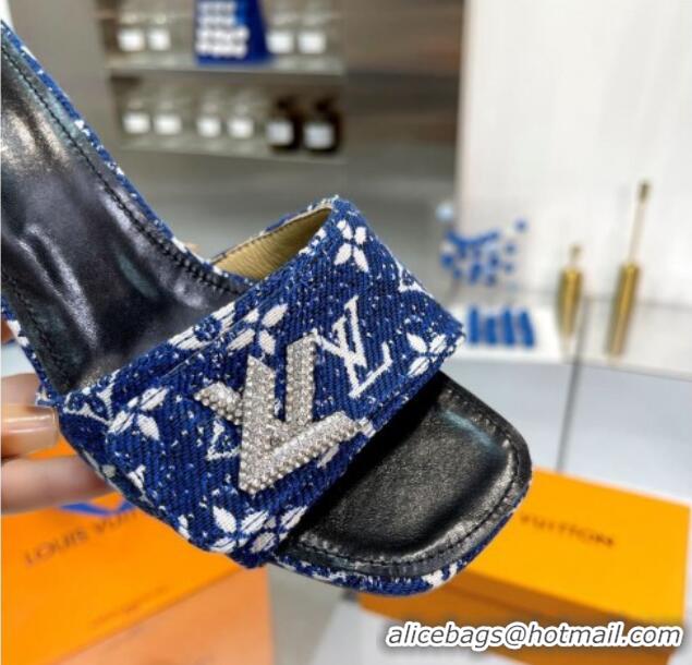 Most Popular Louis Vuitton Shake Heel Slide Sandals 5cm in Monogram Textile and Crystals Denim Blue 012162