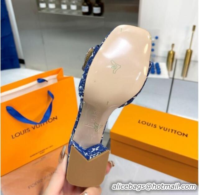 Most Popular Louis Vuitton Shake Heel Slide Sandals 5cm in Monogram Textile and Crystals Denim Blue 012162