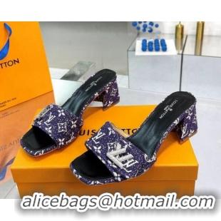 Best Grade Louis Vuitton Shake Heel Slide Sandals 5cm in Monogram Textile and Crystals Purple 012163