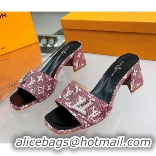 Best Price Louis Vuitton Shake Heel Slide Sandals 5cm in Monogram Textile and Crystals Purple 012165