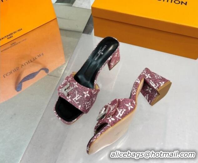 Best Price Louis Vuitton Shake Heel Slide Sandals 5cm in Monogram Textile and Crystals Purple 012165