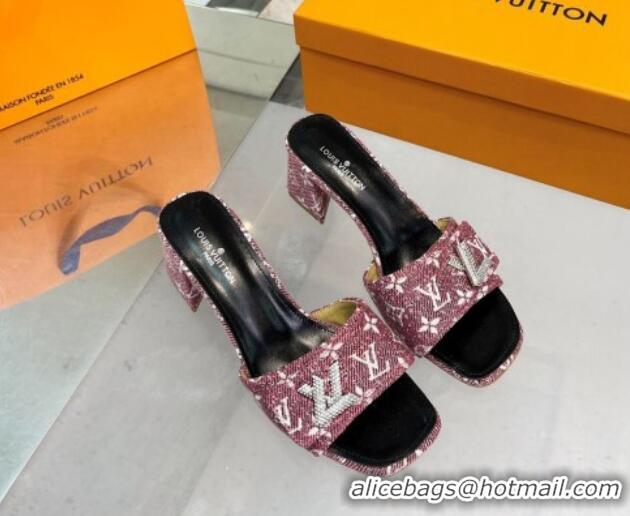 Best Price Louis Vuitton Shake Heel Slide Sandals 5cm in Monogram Textile and Crystals Purple 012165