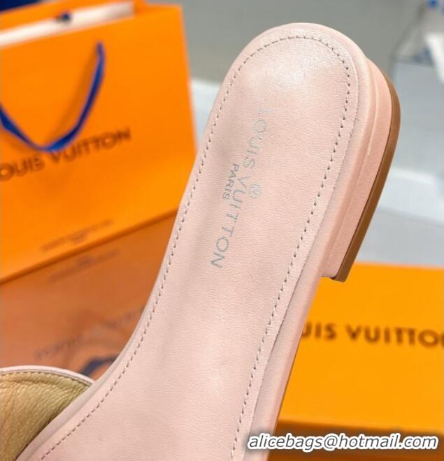 Perfect Louis Vuitton Monogram Leather Flat Slide Sandals with Foldover Crystals LV Light Pink 013002