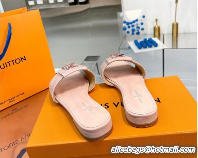 Perfect Louis Vuitton Monogram Leather Flat Slide Sandals with Foldover Crystals LV Light Pink 013002