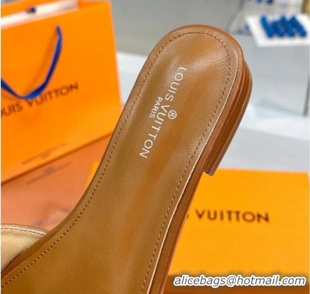 Comfortable Louis Vuitton Monogram Leather Flat Slide Sandals with Foldover Crystals LV Brown 013003