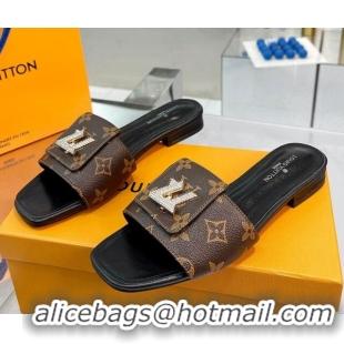 Super Quality Louis Vuitton Monogram Canvas Flat Slide Sandals with Foldover Crystals 013005