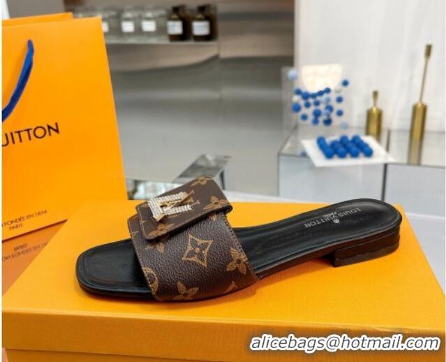 Super Quality Louis Vuitton Monogram Canvas Flat Slide Sandals with Foldover Crystals 013005