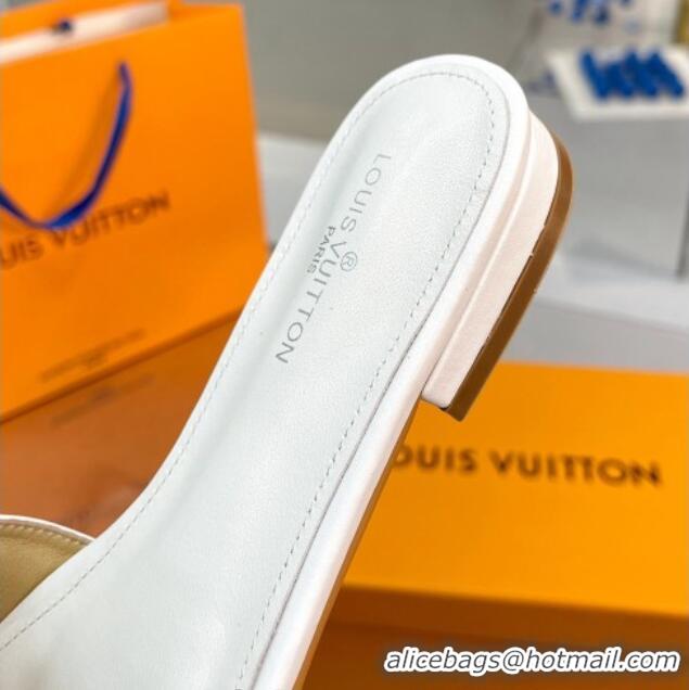 Good Taste Louis Vuitton Monogram Leather Flat Slide Sandals with Foldover Crystals LV White 013006