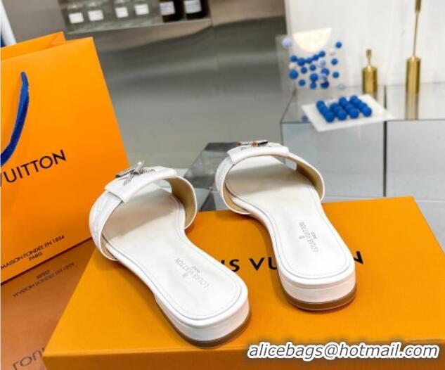 Good Taste Louis Vuitton Monogram Leather Flat Slide Sandals with Foldover Crystals LV White 013006