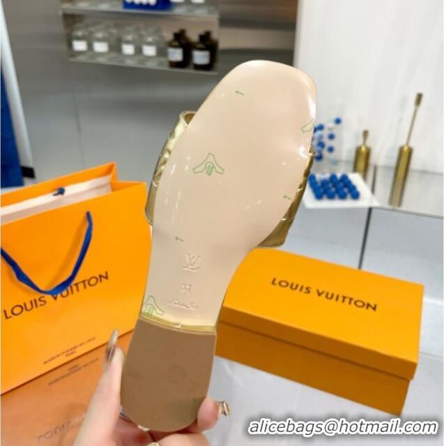 New Style Louis Vuitton Monogram Leather Flat Slide Sandals with Foldover Crystals LV Gold 1013009