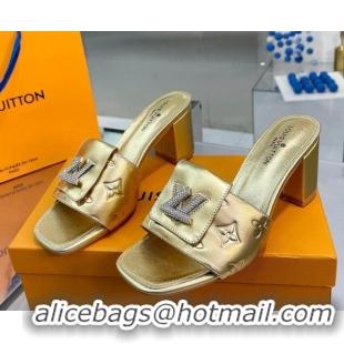 Top Quality Louis Vuitton Monogram Leather Heel Slide Sandals with Foldover Crystals LV Gold 1013010