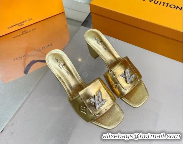 Top Quality Louis Vuitton Monogram Leather Heel Slide Sandals with Foldover Crystals LV Gold 1013010