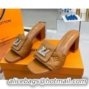 Good Product Louis Vuitton Monogram Leather Heel Slide Sandals with Foldover Crystals LV Brown 1013011