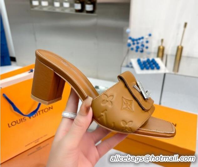 Good Product Louis Vuitton Monogram Leather Heel Slide Sandals with Foldover Crystals LV Brown 1013011