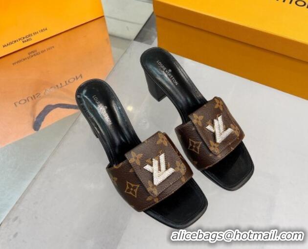 Most Popular Louis Vuitton Monogram Canvas Heel Slide Sandals with Foldover Crystals 1013014