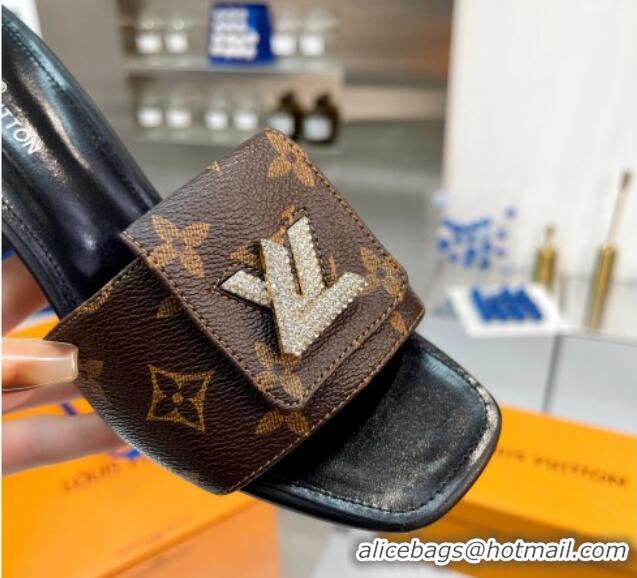 Most Popular Louis Vuitton Monogram Canvas Heel Slide Sandals with Foldover Crystals 1013014