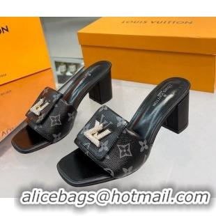 Classic Practical Louis Vuitton Monogram Canvas Heel Slide Sandals with Foldover Crystals LV Black 1013015