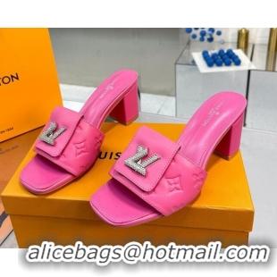 New Design Louis Vuitton Monogram Leather Heel Slide Sandals with Foldover Crystals LV Dark Pink 1013016