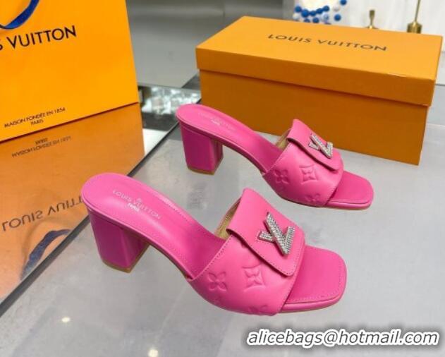 New Design Louis Vuitton Monogram Leather Heel Slide Sandals with Foldover Crystals LV Dark Pink 1013016