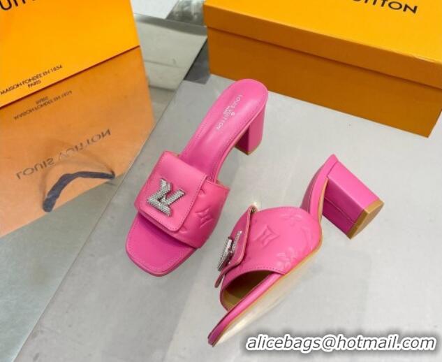 New Design Louis Vuitton Monogram Leather Heel Slide Sandals with Foldover Crystals LV Dark Pink 1013016